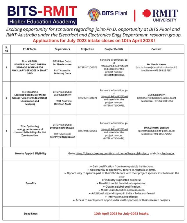 Joint-Ph.D. opportunity at BITS Pilani and RMIT-Australia